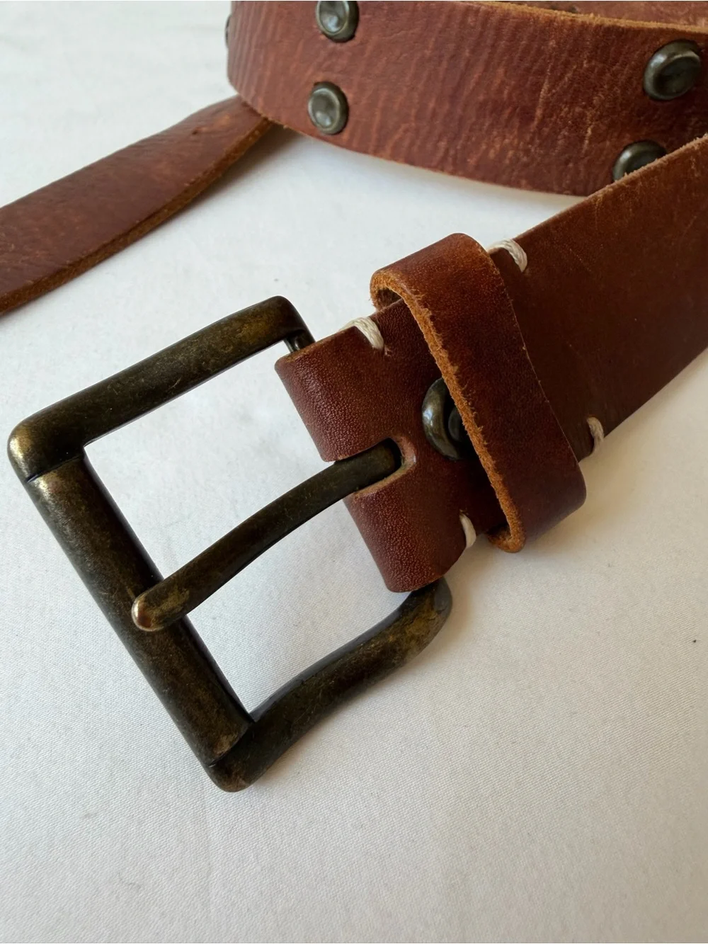 Vintage STAMP 10 Genuine Leather Studded Belt Size M W/ Brass Buckle